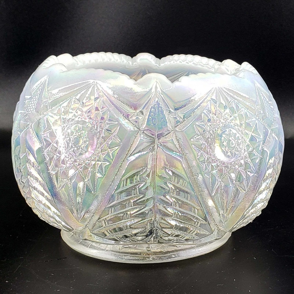 Fenton White Iridescent Opalescent Glass Rose Bowl Vase - Picture 1 of 3